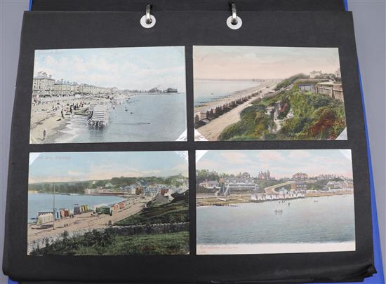 A postcard album of views of mostly Eastbourne etc (approx. 128 on sheets) 21 loose and one First World War souvenir